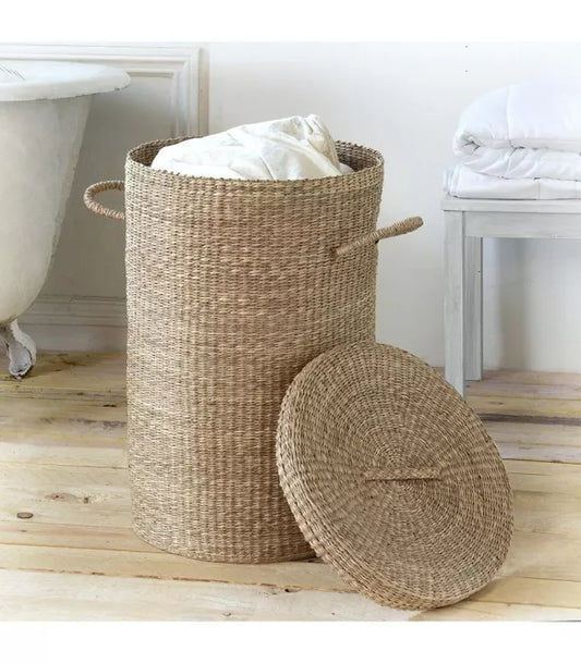 Panier à linge en jonc de mer naturel | Calicosy – Fait main & Éco-Friendly